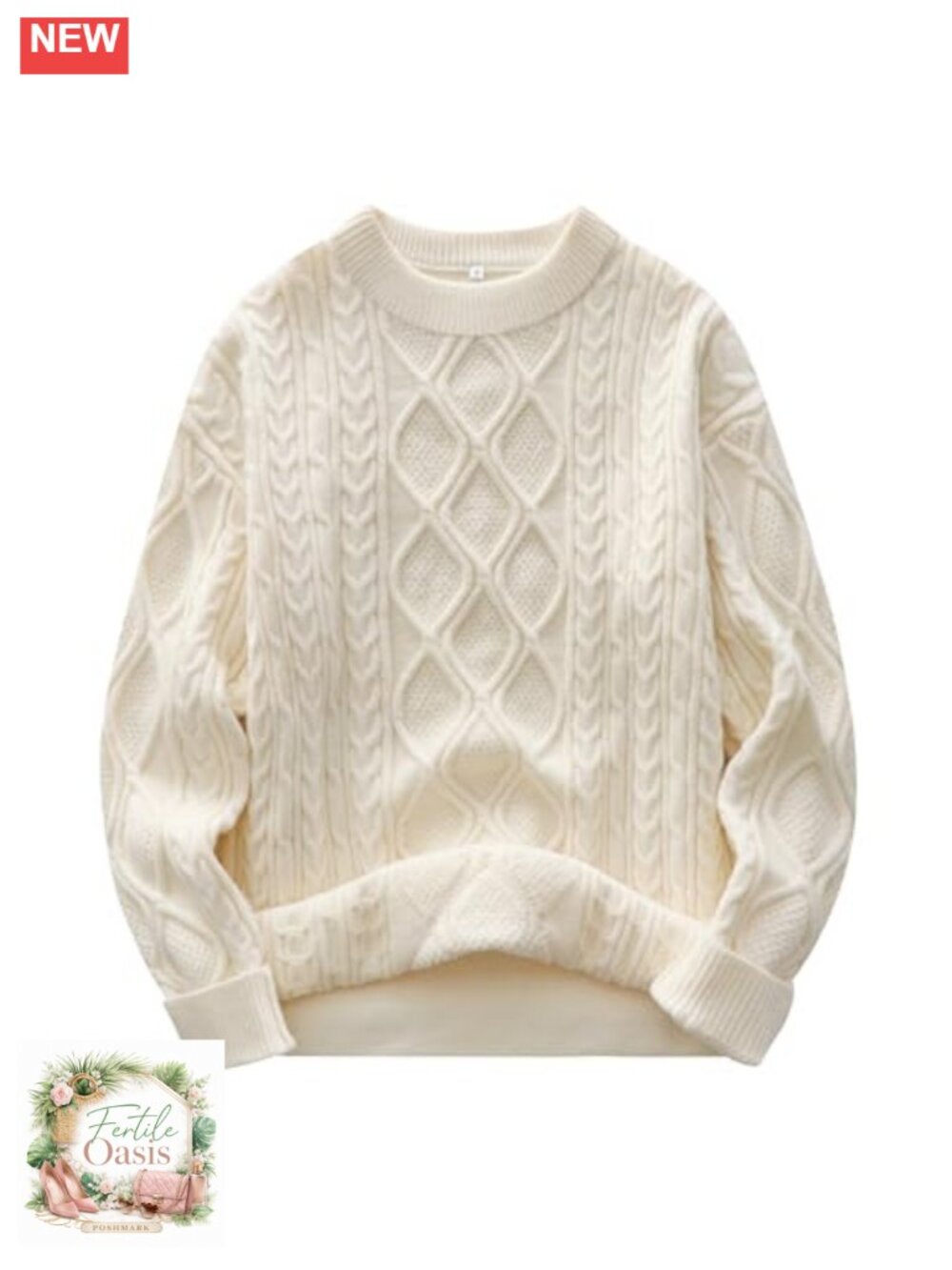 Oversized Cable Knit Sweater Long Sleeve Crew Neck Women's Fall Winter